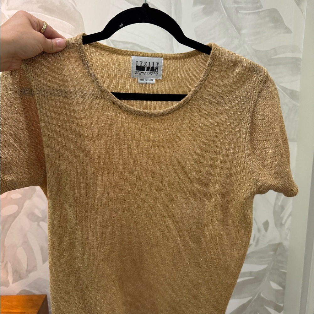 Vintage Leslie Fay Metallic Gold Knit Top